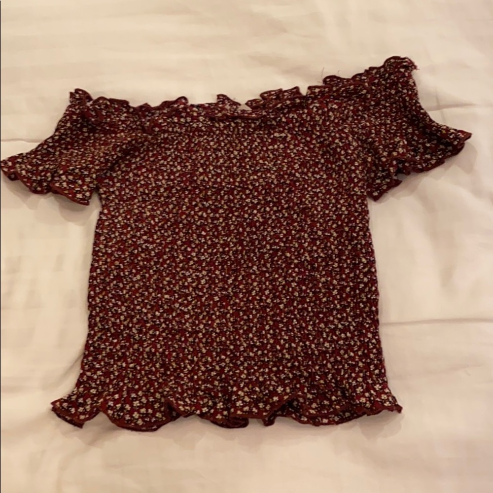 Cropped off the shoulder red floral top